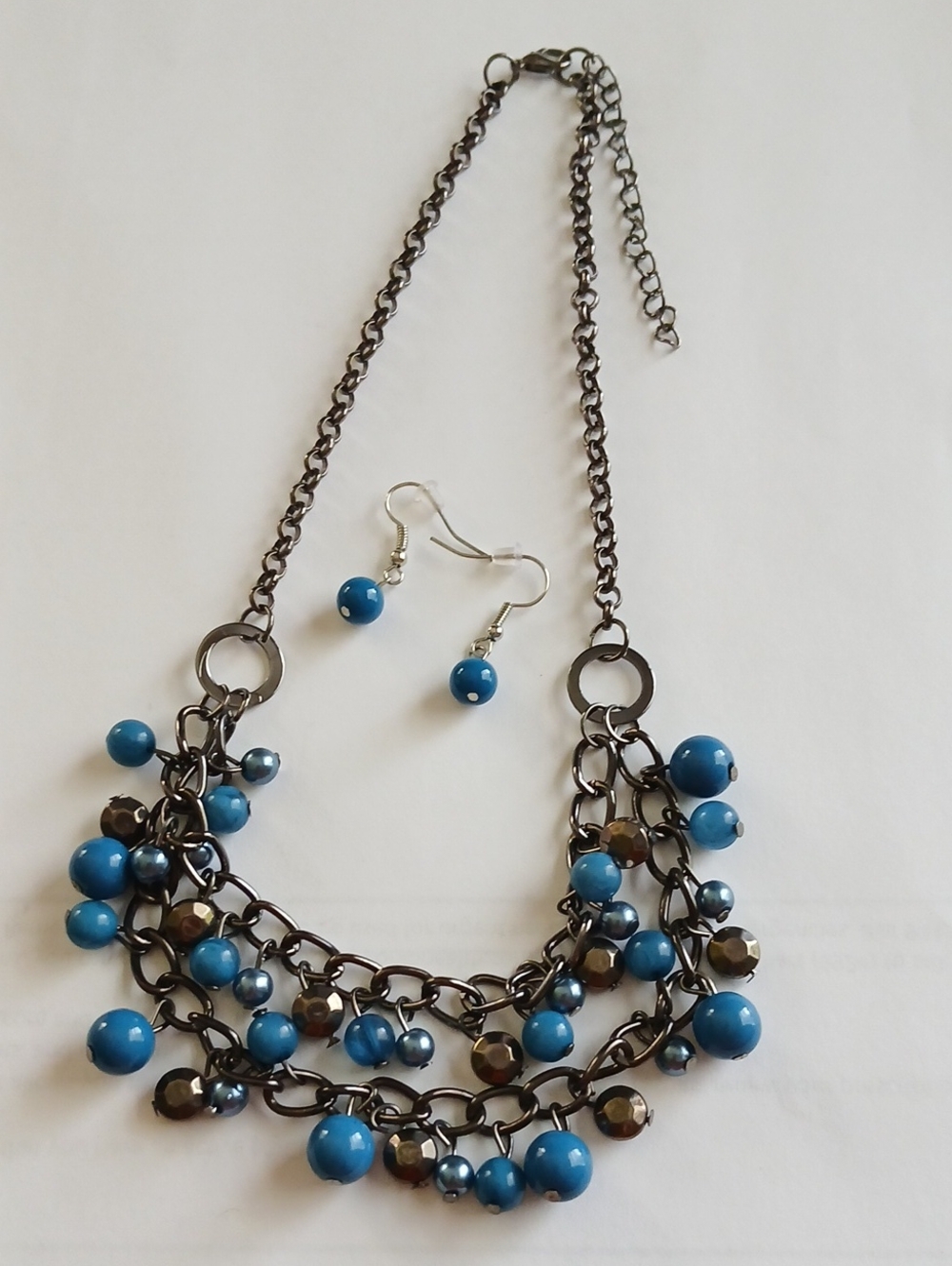 Paparazzi-Blue Beaded Multi-Chain Statement Necklace and Earrings Set